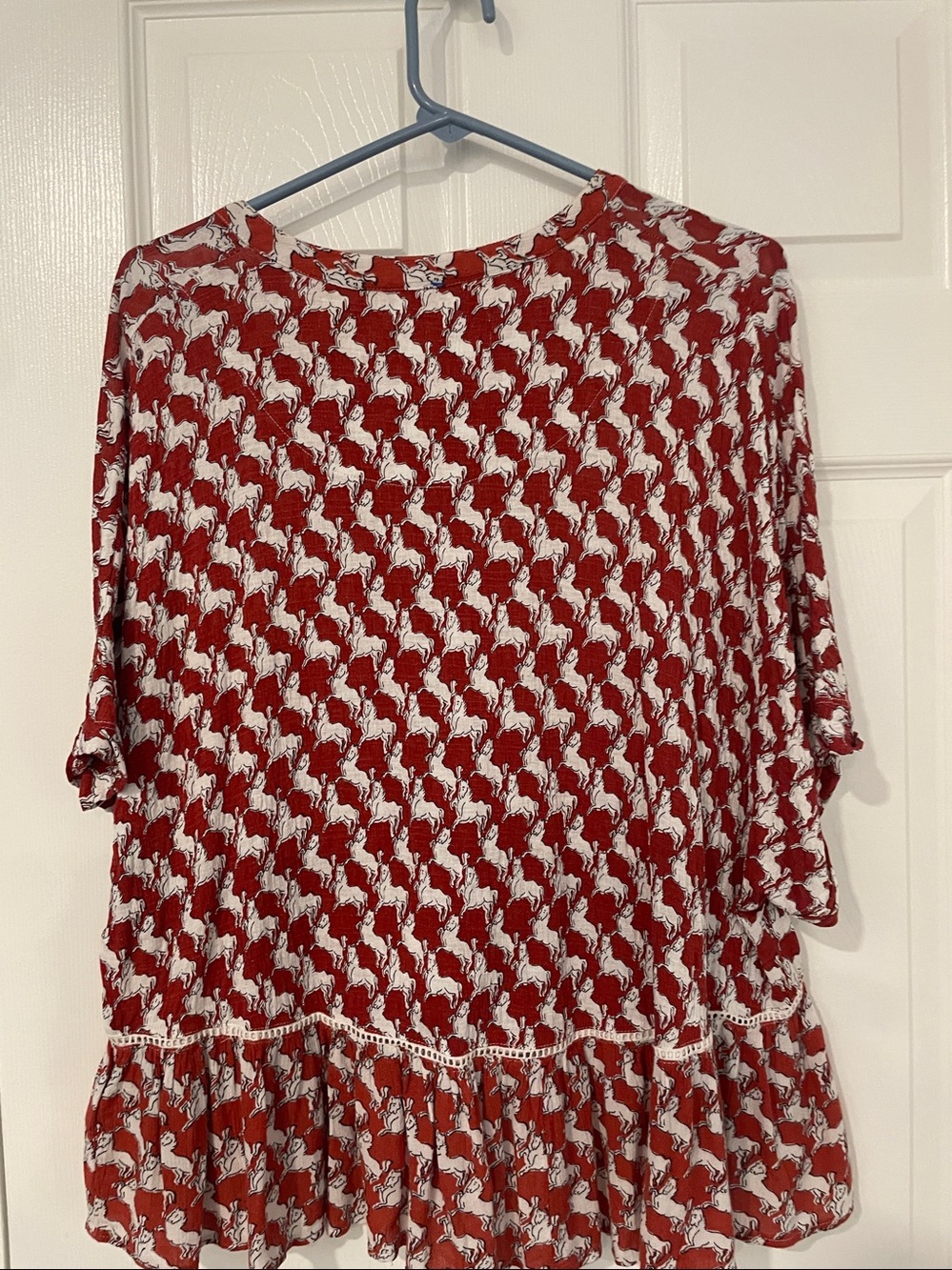 Anthropologie Red and White Horse-Print Button-Front Blouse - Picture 5 of 6